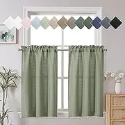 Chyhomenyc Light Green Curtains 30 Inch Length, Faux Linen Textured Small Cafe Curtains, Light Filtering Short Curtains for Bedroom Curtains Window, 30x30 Inch, 2PCS