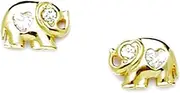 [JewelryWeb] 14k Yellow Gold CZ Simulated Diamond Elephant Shaped Screw Back Earrings 7x9mm Stud Earring for Women
