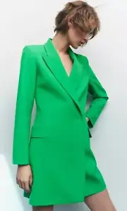 Zara Green Double Breasted Blazer Dress