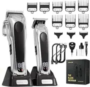SUPRENT PRO Professional Hair Clippers for Men - High Torque Brushless Motor & DLC Coated Detachable Blade - Cordless Hair Trimmer Set for Barbers with Charging Base - Premium Gift Hair Clipper Kit (Silver)
