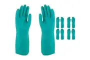 5 Pair Safetyware Chem-Pro Heavy Duty Chemical Resistant Nitrile Work Gloves Flocklined Bulk Long 18mil Thick Green for Cleaning Oil Dishwashing Kitchen Mechanic General Purpose