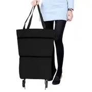 Foldable Two Stage Shopping Cart Shopping Trolley with Wheels Collapsible Storage Bag for Traveling Shopping