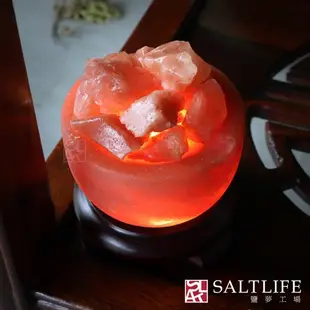 【鹽夢工場】USB系列-富貴紅聚寶盆鹽燈(特製底)｜鹽燈 鴿血紅鹽燈