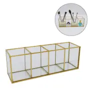 Catzon 4-Compartment Organizer Vintage Brass and Glass Storage Makeup Brush Holder