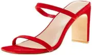 The Drop Women's Avery Square Toe Two Strap High Heeled Sandal Red SZ 7