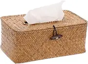 DelSol Tissue Box, Seagrass Woven Facial Tissue Dispenser, Box Cover Holder Storage Case Rectangle Napkin Organizer for Home Decor, Kitchen, Office Table Desktop, 26x 16 x 10cm (Khaki)