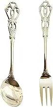 Homoyoyo Stainless Steel Fork Spoon Set Gold Cutlery Retro Tableware Extended Handle Perfect for Dinnerware Sets