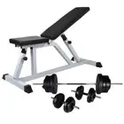 Workout Bench with Barbell and Dumbbell Set 60.5kg Strength Training vidaXL