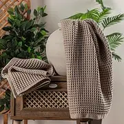 [tintiminy] Waffle Bath Towels for Bathroom - Premium, Ultra Soft, Turkish Cotton Waffle Bath Towel Set of 2-1 Waffle Hand, 1 Waffle Bath Towels - Absorbent, Lightweight Travel Towels Sets (Beige)