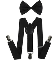 [FGSS] Kids Adjustable Y-Shape-Suspender - Bow Solid-Color Elastic Back Braces with Clips Costume Accessories for Boy Girl