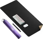 Vyaaa Cork & Leather Desk Mat, 100 x40cm Dual Sided Leather Desk Pad, Waterproof Extra Large Desk Mat, Large Mouse Pad，Desk Mats on top of Desks for Home or Office (Black)