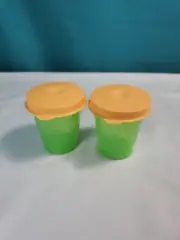 Tupperware Tupper Minis Midgets Set of 2 Green with Orange Seal