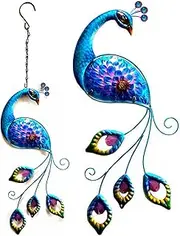 Metal Peacock Wall Art Plaque - Glass Blue Wall Decoration Sculpture for Bathroom, Living Room, Bedroom - Home Decor Craft Gifts