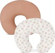 Wimist Nursing Pillow Covers 2 Pack, Muslin Nursing Cover for Breastfeeding Pillows, Comfortable for Baby Girls and Boys (Dusty Rose & Flower)