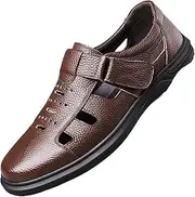 [QEEFXLQI] Leather Shoes for Men Men's Summer Leather Shoes Breathable Casual Shoes Non-Slip Soft Sole dad Hollow Leather Sandals(Darkbrown,41)