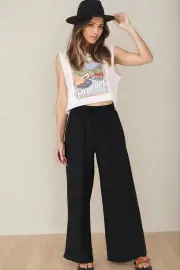 Leslie Linen Pants - Linen Elasticated Waist Straight Leg Pants in Black