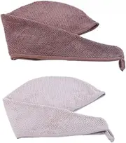 Baluue 2 Pack Hair Drying Cap Towel Fast Drying Microfiber Long Hair Wrap Dark