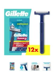 Gillette Sensor 2 Fixed Head Men 2 Blade Disposable Razor,12 count