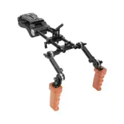 Shoulder Mount 15mm Railblock Rig With ARRI Camera Plate Wooden Hand Grip