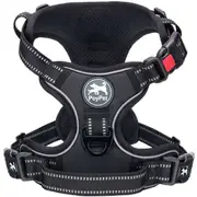 Adjustable pet leash with 2 leash clips, choke-free reflective Oxford outdoor vest, padded handle for easy maneuvering (Black, M)