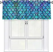 DEXNEL Mermaid Teal Fish Scale Home Curtain Valance Window Treatment For Living Room, 54 X 18 Inch