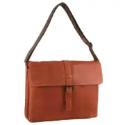 Pierre Cardin Italian Leather FlapOver Laptop Computer Bag in Cognac