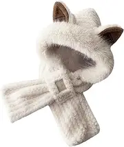 [Generic] Hat and Scarf,Cute Soft Hats with Fox Ears - Ski Snow Hat, Breathable Neck Warmer, Cycling Scarf Hat Set for Women Men Kids