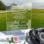 SHISHAN Acrylic Audio Guest Book Sign for Wedding, 8x10 Elegant Wedding Guestbook Sign with Clear Acrylic Holder Stand for Display, Audio Guestbook for Reception Table Decor