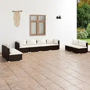 8 Piece Garden Lounge Set with Cushions Poly Rattan Brown, Patio Furniture Sets