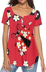 [Forchrinse] Lemon Tops Shirt for Women Casual Top Dressy Blouses Fashion Short Sleeve V Neck Flared T Shirt Plus Size