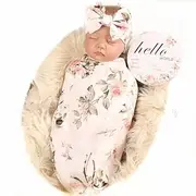 Galabloomer Newborn Receiving Blanket Headband Set Flower Print Baby Swaddle Receiving Blankets (Vintage)