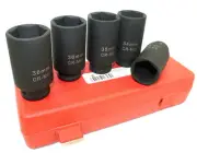 5PC 1/2" DR. 33 ~38mm 6 Pt. Wheel Spindle Axle Nut Deep Impact Socket Set Cr-MO
