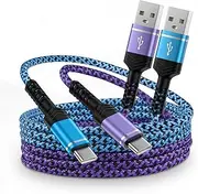 2-Pack USB A to USB C Cable, 6FT Fast Charging Nylon Braided Charger Cord for iPhone 16 15, Type C Charger Cable for Samsung Galaxy S25 S24 S23 S22 Ultra, Vivo X Fold3, X200 Pro, One Plus Ace 5 Pro