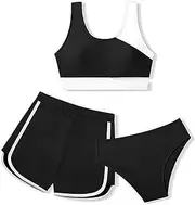 [OXUBOAO] Girls Bikini Sets 3 Piece for Kids Swimsuit Bikini Tops + Brief + Swim Shorts Swimwear Set Bathing Suit