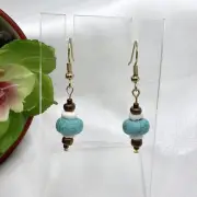 REIMAGINED Blue Howlite, Carved Shell, Copper Glass Beads Dangle Earrings