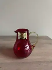 Pilgrim Glass Small Pitcher w/ Handle Red Crackle Glass 3 3/4"