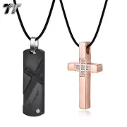 Top Quality TT S.Steel Cross Pendant Necklace For Couple Two Chains NEW