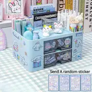 Sanrio Cute Pen Holder Storage Box Organizer Kawaii Large Capacity Drawer Desktop Kuromi Melody Cinnamoroll Stationery StorageDesk Organizers blue ...