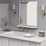 20x24 White Bathroom Mirror Shelf Wall Hanging Living Room Bedroom Entryway