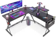 Gaming Desk L Shaped with Monitor Stand&Storage Bag, Metal Legs
