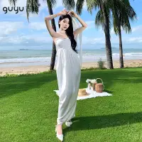 在飛比找蝦皮商城優惠-度假洋裝2023新款平口抹胸仙女洋裝米白色沙灘裙海灘拍照藝術