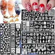 Christmas Nail Stamping Plates, 6Pcs Christmas Nail Stamper Kit Snowflakes Elk Xmas Tree Bell Snowman Winter Nail Art Stencils Plates Nail Manicure Template Design Tool