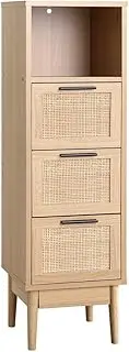 Artiss Chest of Drawers 3 Drawer Rattan Tallboy, Dresser Clothes Storage Cabinet Organizer Lowboy Bedside Table Bedroom Furniture Home Living Room Hallway Entryway