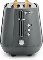 [De'Longhi] Eclettica Toaster CTY2003G, 2 Slot Toaster with Reheat and Defrost Functions, Progressive Browning Levels, Removable Crumb Tray, Stainless Steel, 900W, Grey