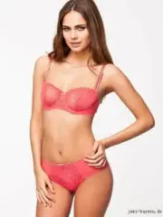 Chantelle Merci 38D XL Lace Demi Cup Bra Bikini Panty Set Watermelon