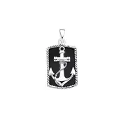 Silver Black Agate Anchor Rope Dogtag Pendant in Black