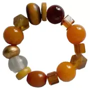 Bracelet, Elastic Stretch - Moroccan Copal and Antique Glass Beads