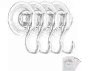 Suction Cup Hooks, Small Clear Reusable Heavy Duty Vacuum Suction Cup Hooks with Cleaning Cloth Strong Window Glass Kitchen Bathroom Hooks for Towel Robe U