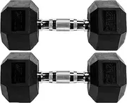 Signature Fitness Rubber Encased Hex Dumbbell with Rack