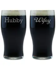 Susquehanna Glass Set of 2 Hubby & Wifey Classic Pub Glasses